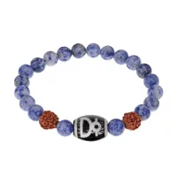 Браслет с Дзи Кубера, нат. рудракшей и синт. камнем Содалит BSDR-04-18