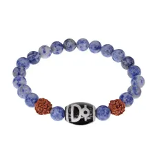Браслет с Дзи Кубера, нат. рудракшей и синт. камнем Содалит BSDR-04-18