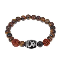 Браслет с Дзи Кубера, нат. рудракшей и синт. камнем Тигровый глаз BSDR-04-19