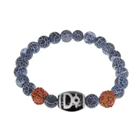 Браслет с Дзи Кубера, нат. рудракшей и синт. камнем Африканский агат BSDR-04-21