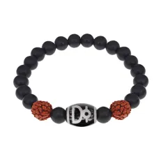 Браслет с Дзи Кубера, нат. рудракшей и синт. камнем Шунгит BSDR-04-24