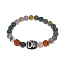 Браслет с Дзи Кубера, нат. рудракшей и синт. камнем Яшма BSDR-04-25