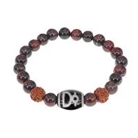 Браслет с Дзи Кубера, нат. рудракшей и синт. камнем Бычий глаз BSDR-04-26