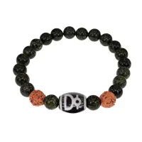 Браслет с Дзи Кубера, нат. рудракшей и синт. камнем Змеевик BSDR-04-27