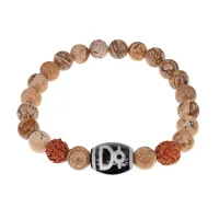 Браслет с Дзи Кубера, нат. рудракшей и синт. камнем Песочная яшма BSDR-04-28