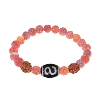 Браслет с Дзи Денежный крючок, нат. рудракшей и синт. камнем Африканский агат BSDR-05-04