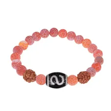 Браслет с Дзи Денежный крючок, нат. рудракшей и синт. камнем Африканский агат BSDR-05-04