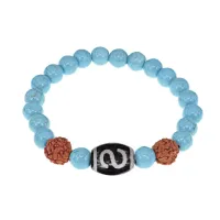 Браслет с Дзи Денежный крючок, нат. рудракшей и синт. камнем Бирюза BSDR-05-05