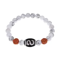 Браслет с Дзи Денежный крючок, нат. рудракшей и синт. камнем Кахолонг BSDR-05-07