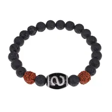 Браслет с Дзи Денежный крючок, нат. рудракшей и синт. камнем Лава BSDR-05-09