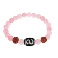 Браслет с Дзи Денежный крючок, нат. рудракшей и синт. камнем Розовый кварц BSDR-05-15