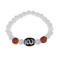 Браслет с Дзи Денежный крючок, нат. рудракшей и синт. камнем Сахарный кварц BSDR-05-16