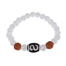 Браслет с Дзи Денежный крючок, нат. рудракшей и синт. камнем Сахарный кварц BSDR-05-16