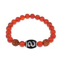 Браслет с Дзи Денежный крючок, нат. рудракшей и синт. камнем Сердолик BSDR-05-17