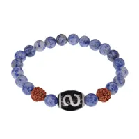 Браслет с Дзи Денежный крючок, нат. рудракшей и синт. камнем Содалит BSDR-05-18