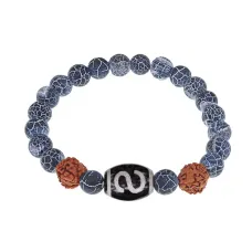 Браслет с Дзи Денежный крючок, нат. рудракшей и синт. камнем Африканский агат BSDR-05-21