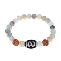 Браслет с Дзи Денежный крючок, нат. рудракшей и синт. камнем Амазонит BSDR-05-22