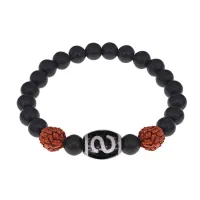 Браслет с Дзи Денежный крючок, нат. рудракшей и синт. камнем Шунгит BSDR-05-24