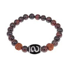 Браслет с Дзи Денежный крючок, нат. рудракшей и синт. камнем Бычий глаз BSDR-05-26