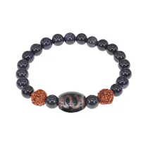 Браслет с Дзи Денежный крючок, нат. рудракшей и синт. камнем Синий авантюрин BSDR-06-02