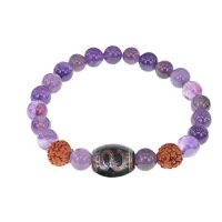 Браслет с Дзи Денежный крючок, нат. рудракшей и синт. камнем Аметист BSDR-06-03