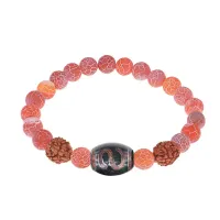 Браслет с Дзи Денежный крючок, нат. рудракшей и синт. камнем Африканский агат BSDR-06-04