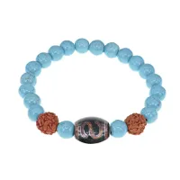 Браслет с Дзи Денежный крючок, нат. рудракшей и синт. камнем Бирюза BSDR-06-05