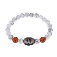 Браслет с Дзи Денежный крючок, нат. рудракшей и синт. камнем Кахолонг BSDR-06-07