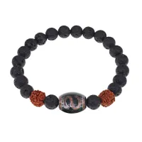 Браслет с Дзи Денежный крючок, нат. рудракшей и синт. камнем Лава BSDR-06-09