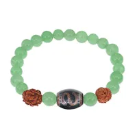 Браслет с Дзи Денежный крючок, нат. рудракшей и синт. камнем Нефрит BSDR-06-13
