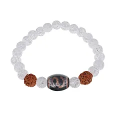 Браслет с Дзи Денежный крючок, нат. рудракшей и синт. камнем Сахарный кварц BSDR-06-16