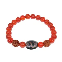 Браслет с Дзи Денежный крючок, нат. рудракшей и синт. камнем Сердолик BSDR-06-17