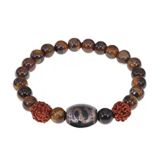 Браслет с Дзи Денежный крючок, нат. рудракшей и синт. камнем Тигровый глаз BSDR-06-19
