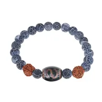 Браслет с Дзи Денежный крючок, нат. рудракшей и синт. камнем Африканский агат BSDR-06-21
