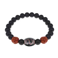 Браслет с Дзи Денежный крючок, нат. рудракшей и синт. камнем Шунгит BSDR-06-24