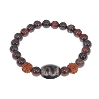 Браслет с Дзи Денежный крючок, нат. рудракшей и синт. камнем Бычий глаз BSDR-06-26