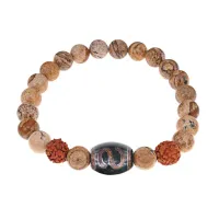 Браслет с Дзи Денежный крючок, нат. рудракшей и синт. камнем Песочная яшма BSDR-06-28