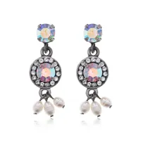 Серьги с жемчугом, кристаллами и стразами, 3х1х1см UD325