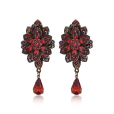 Серьги-клипсы Георгина, 6х2,5см, цвет красный UD334