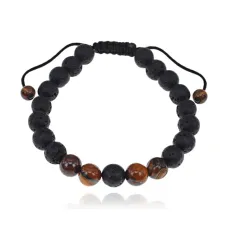 Браслет из натуральных камней Лава и Тигровый глаз, 8мм BJBS-313