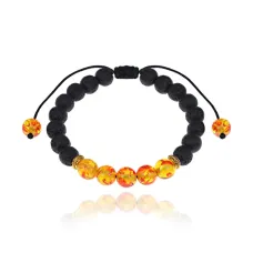 Браслет из натуральной Лавы и синтетического Янтаря, 8мм BJBS-317