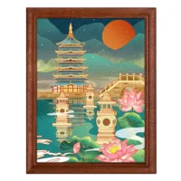 Постер в рамке 17х22см Пагода и лотосы POSV-0222