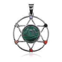 Маятник для биолокации Звезда Давида с камнем Малахит BLK034-06