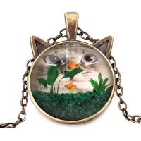 Кулон с цепочкой Кот и рыбки ALK715