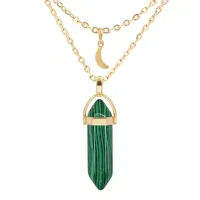Кулон-маятник на цепочке с камнем Малахит BJK051-M