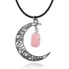 Кулон Месяц на шнурке с камнем Розовый кварц BJK281-02