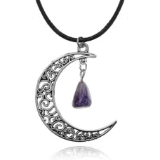 Кулон Месяц на шнурке с камнем Аметист BJK281-03