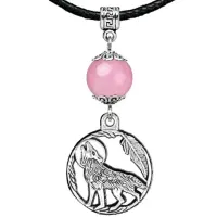 Амулет Волк (защита, сила, победа), розовый кварц MKA28-07