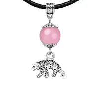 Амулет Медведь (защита, сила, победа), розовый кварц MKA28-19