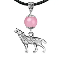 Амулет Волк (защита, сила, победа), розовый кварц MKA28-28